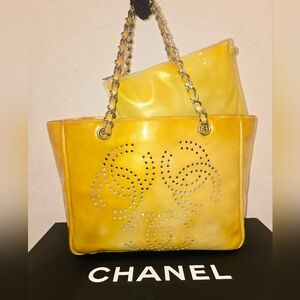 Chanel Patent Perforated CC Shopping Tote With Pouch